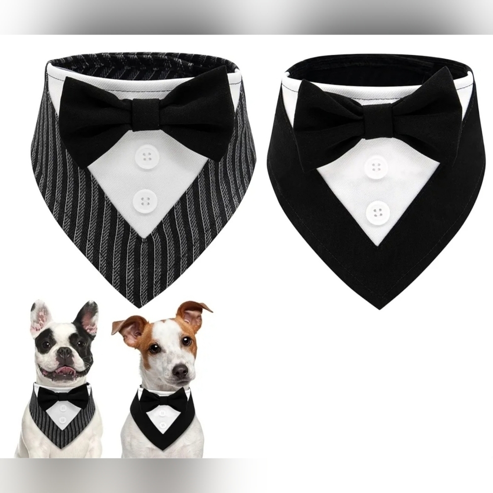 New 2pack Wedding Dog/Cat Tuxedo Bandanas Bow Tie
